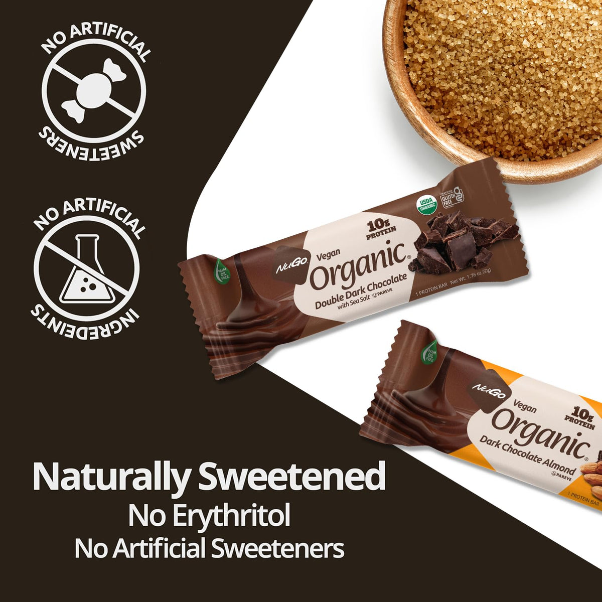 NuGo Organic Double Dark Chocolate Protein Bar – 10g Vegan, Gluten Free, 24 Count