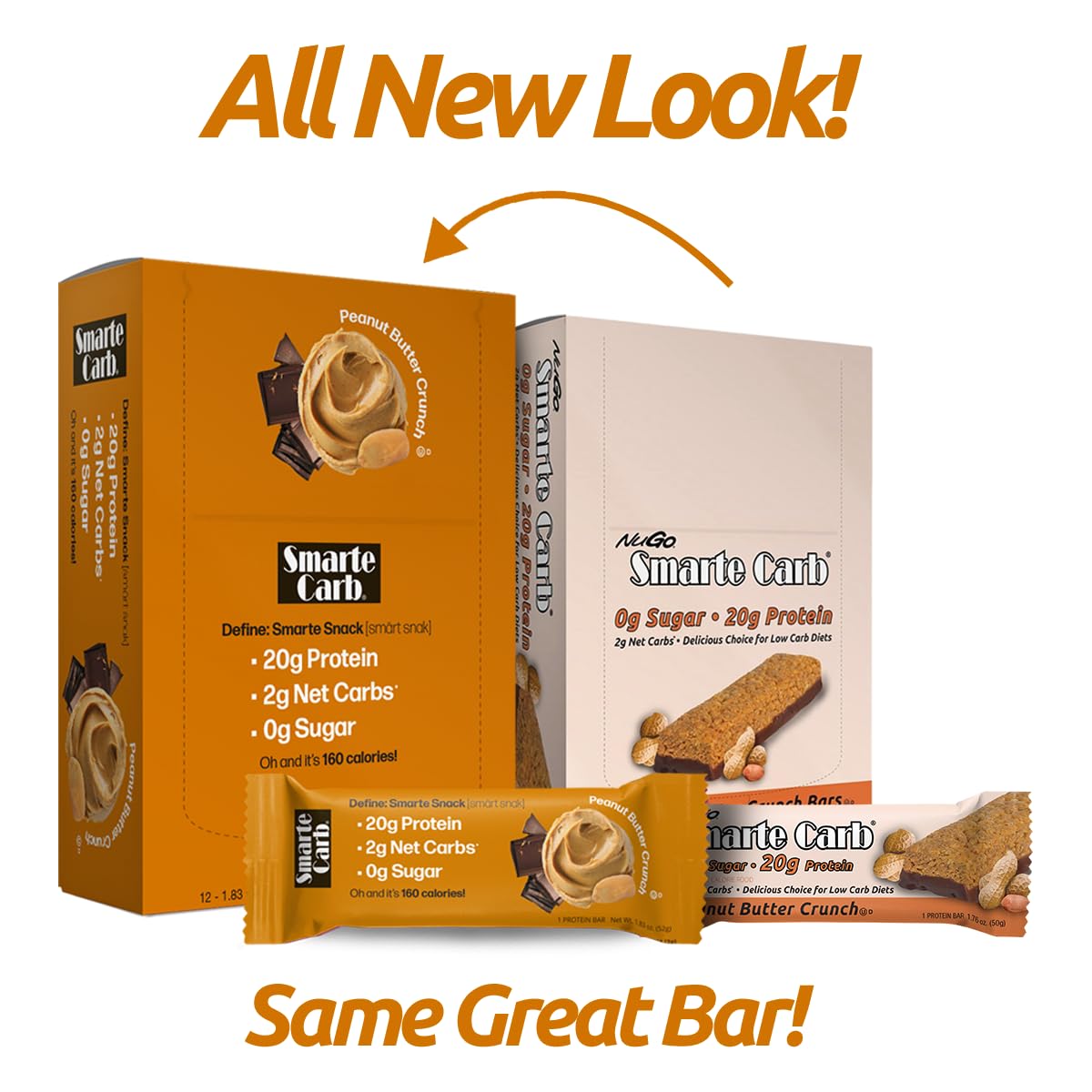 NuGo Smarte Carb Peanut Butter Crunch Bar — 20g Protein, 0g Sugar, 2g Net Carbs, 160 Calories | Brown Sugar Free