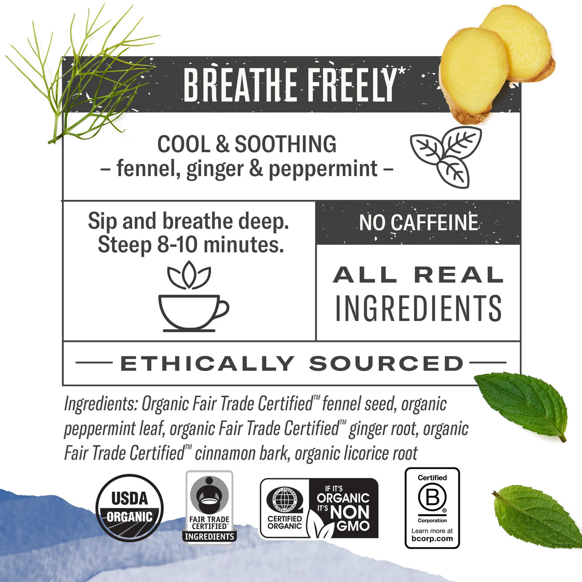 Numi Organic Congest Away Herbal Tea – Caffeine Free Cooling Blend with Fennel, Peppermint, Ginger and Licorice