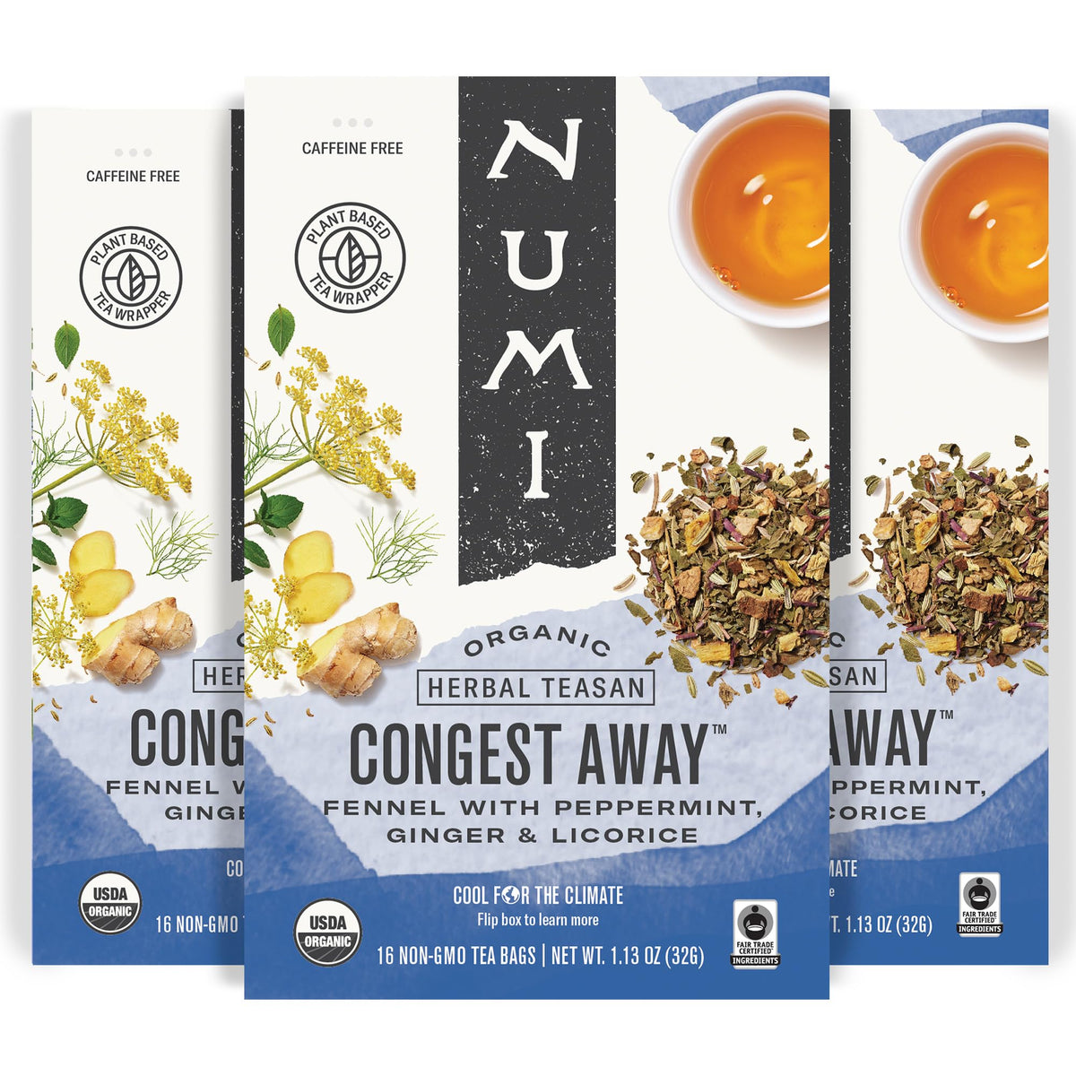 Numi Organic Congest Away Herbal Tea – Caffeine Free Cooling Blend with Fennel, Peppermint, Ginger and Licorice
