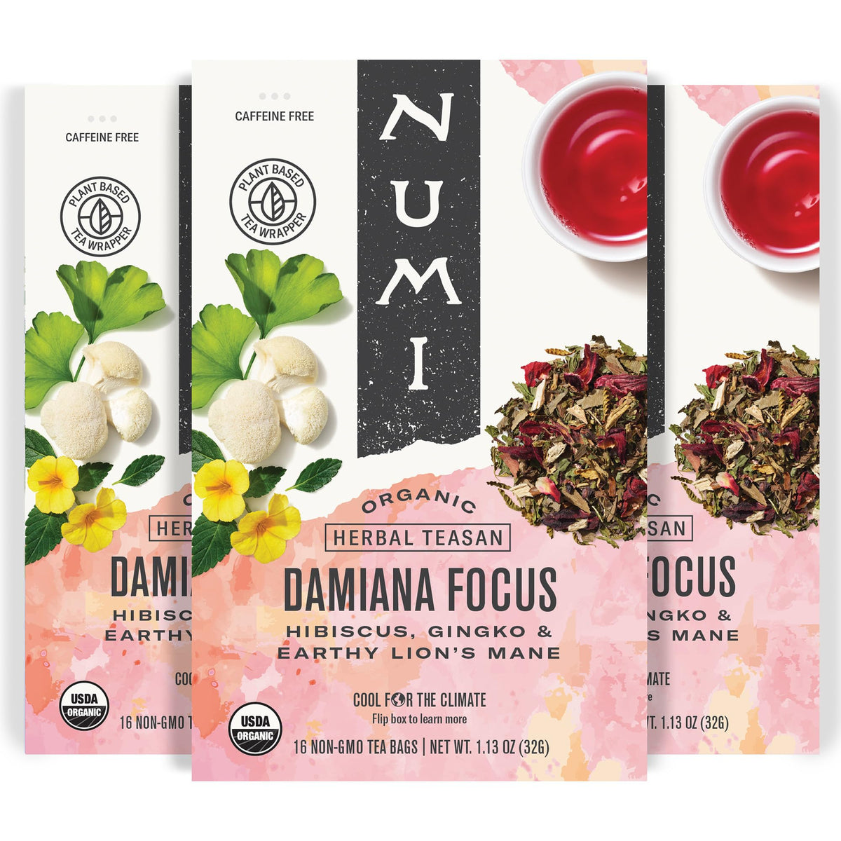 Numi Organic Damiana Focus Herbal Tea – Caffeine Free, Mental Clarity & Natural Energy (48 Bags)