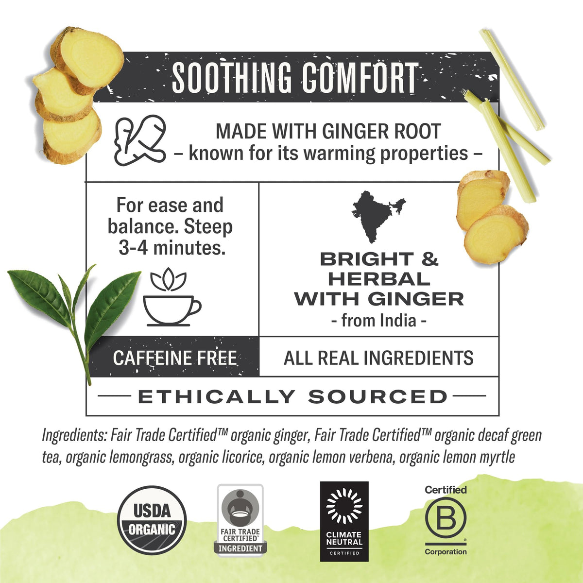 Numi Organic Ginger Lemon Tea - 100 Decaf Green Tea Bags