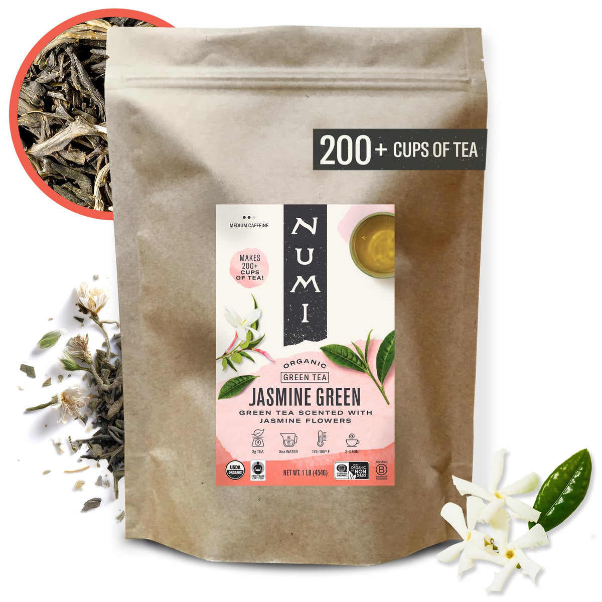 Numi Organic Jasmine Green Tea 16 Ounce Pouch Brews 200 Cups