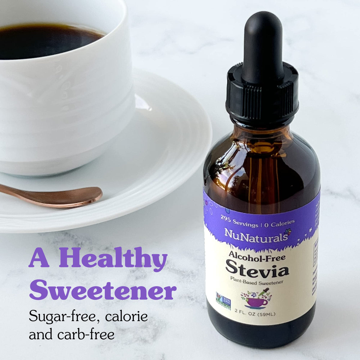 NuNaturals Liquid Stevia – Zero-Calorie Plant-Based Sugar Substitute (Unflavored)