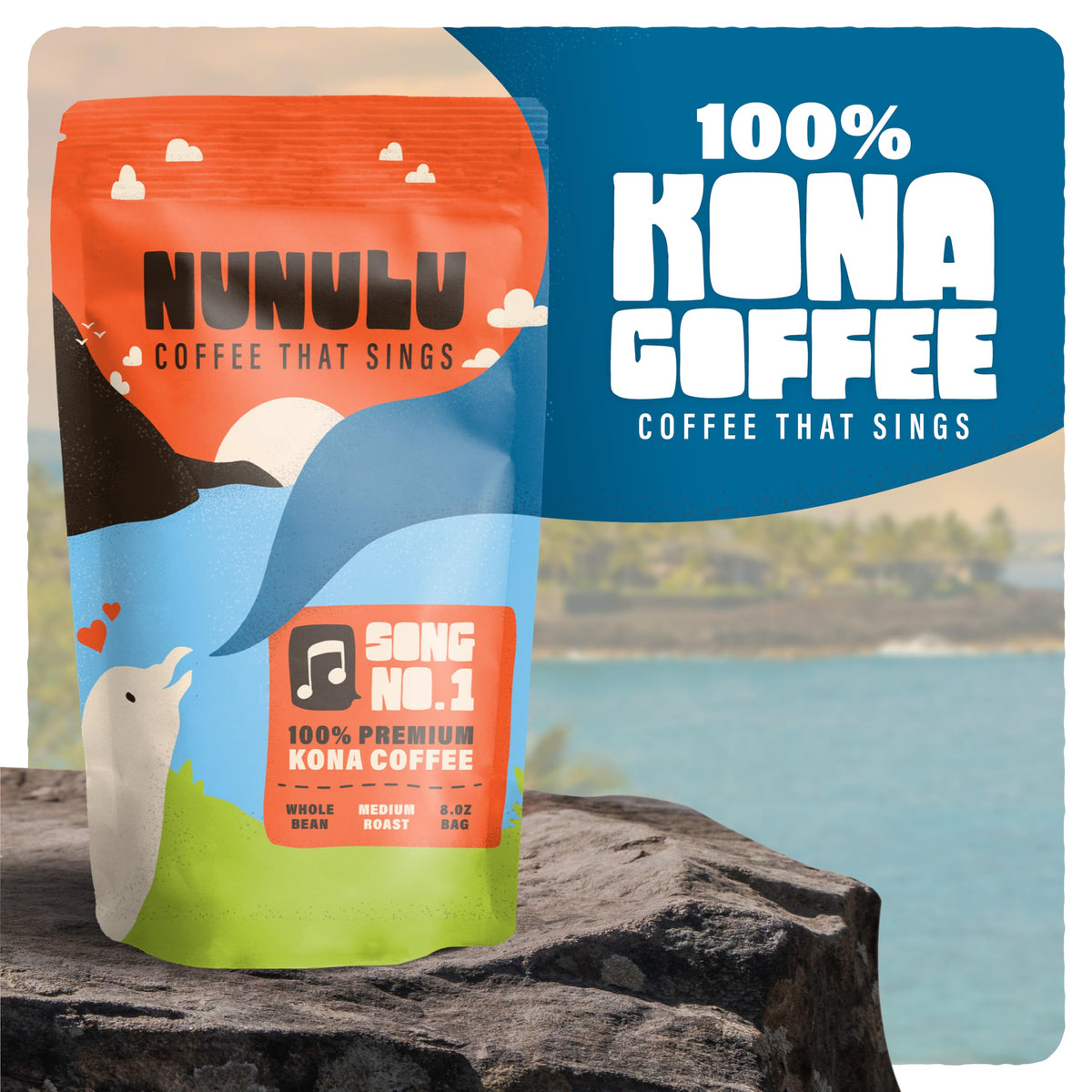 Nunulu Coffee That Sings – 100% Kona Whole Bean Coffee, Medium Roast, 7 oz