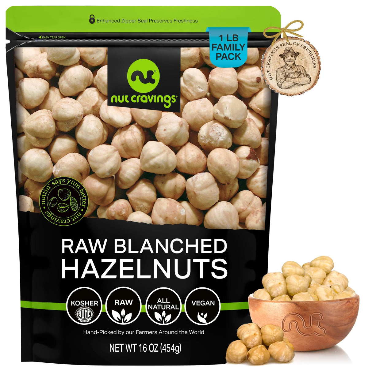 Nut Cravings Blanched Hazelnuts (16oz) – Unsalted, Shelled, Resealable Bag