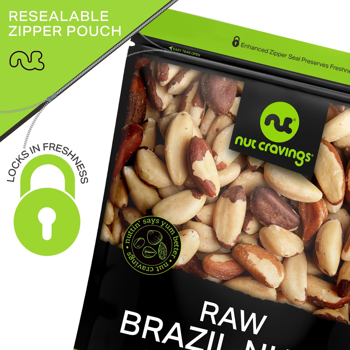 Nut Cravings Raw Brazil Nuts – Unsalted, Whole, 16oz Two-Pack, Resealable Bag
