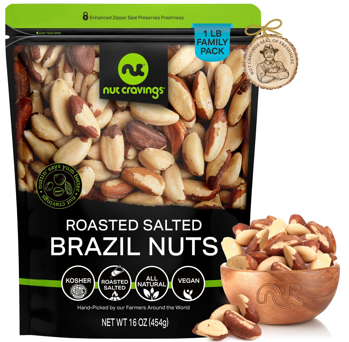 Nut Cravings Brazil Nuts – Roasted & Salted, No Shell, 16oz