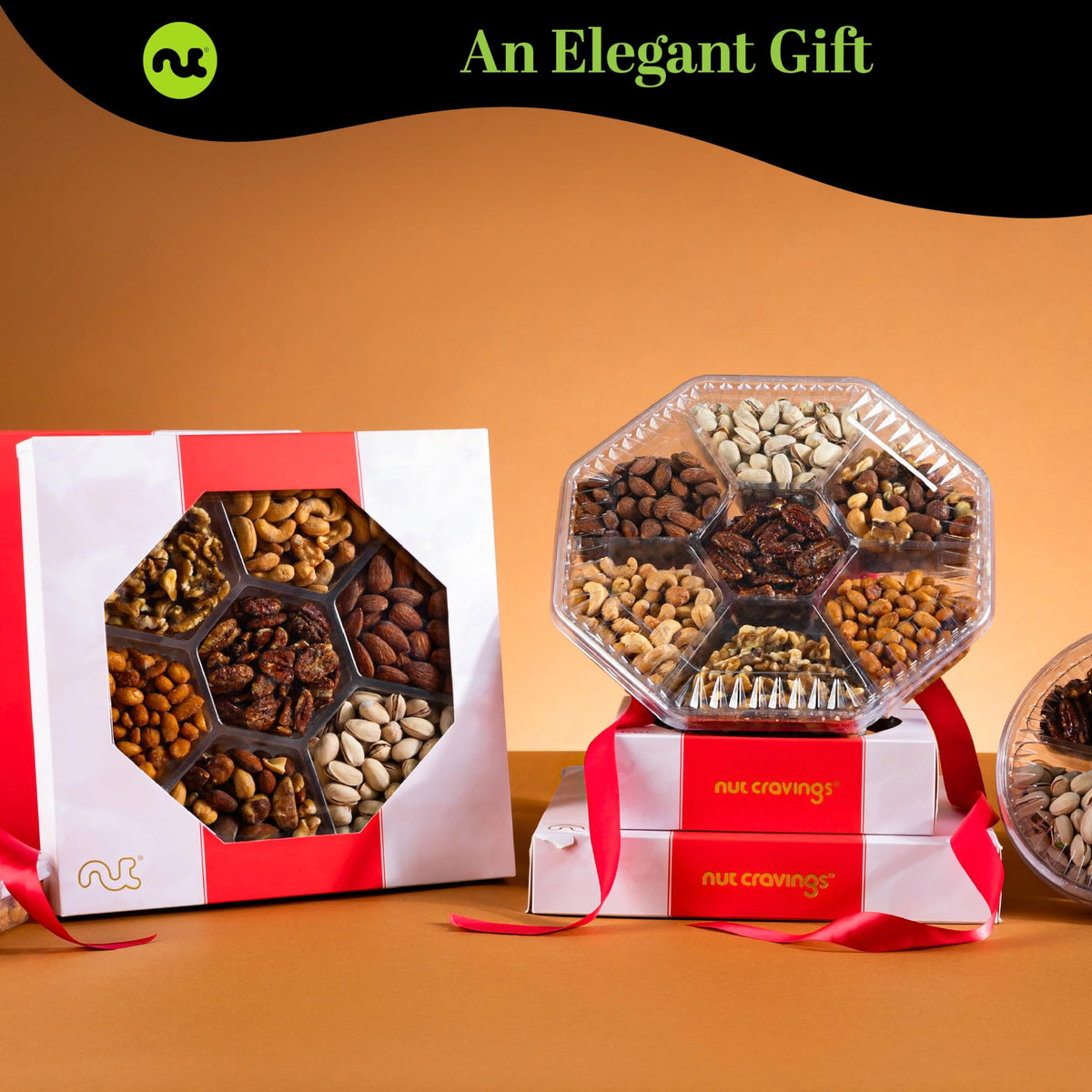 Nut Cravings Mother's Day Gift Box — 7-Nuts Assortment in Red & Gold (1 lb) Kosher
