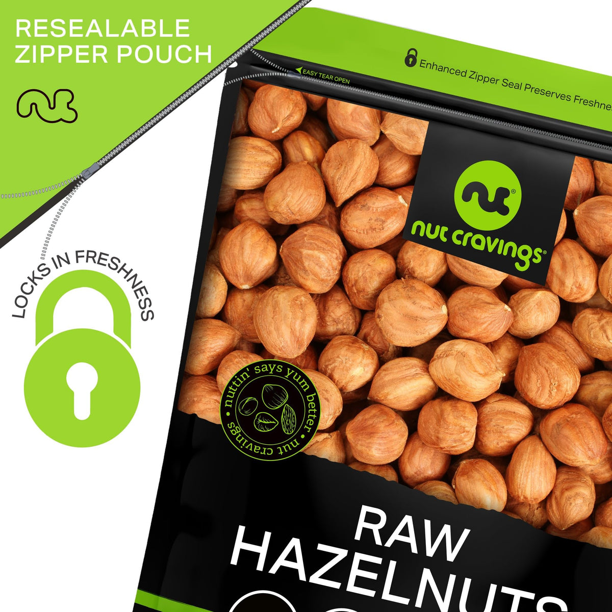 Nut Cravings Raw Hazelnuts Filberts with Skin, Unsalted & Shelled, 16 oz, Resealable Bag