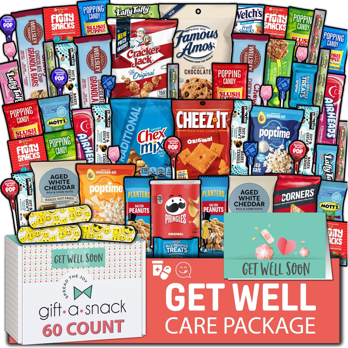 Nut Cravings Gift A Snack Get Well Soon Snack Box - 60 Count Variety Pack + Greeting Card