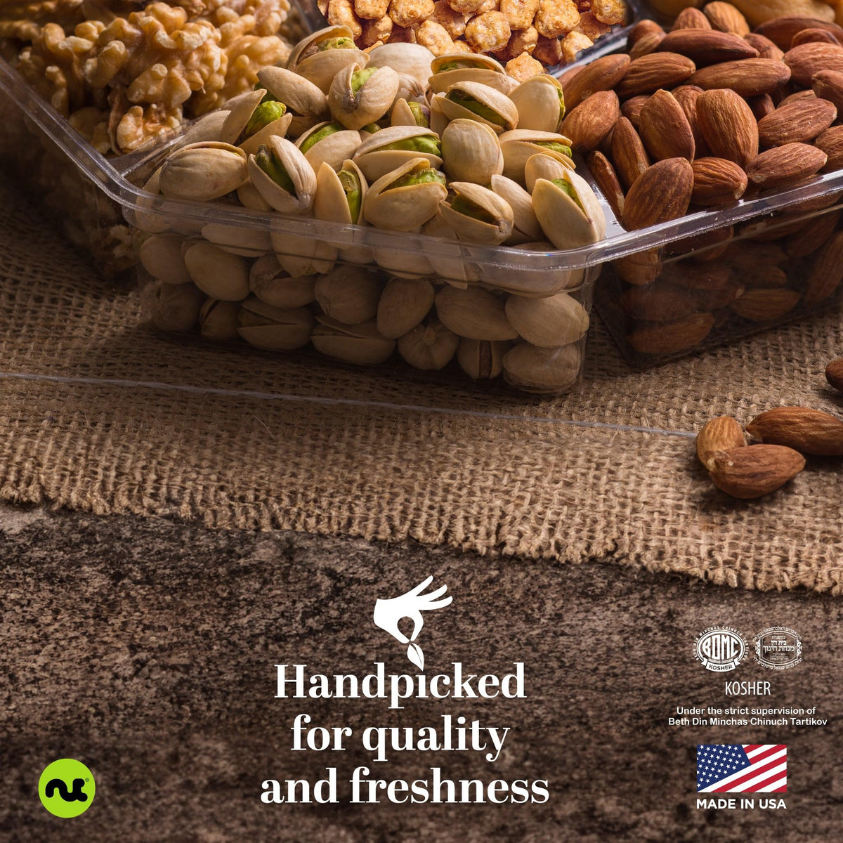 Nut Cravings Mother's Day Gift Basket – 7 Assorted Nuts, 1 lb, Green Ribbon