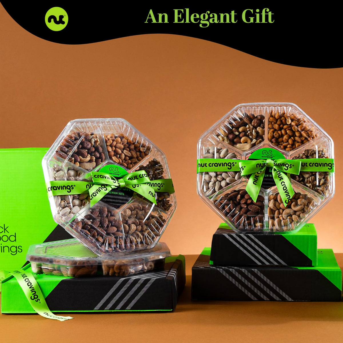 Nut Cravings Mother's Day Gift Basket – 7 Assorted Nuts, 1 lb, Green Ribbon