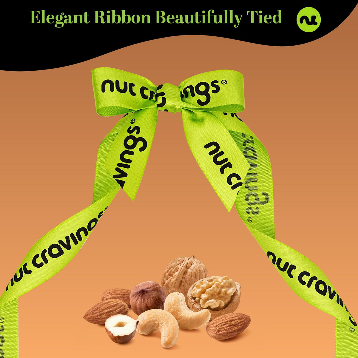 Nut Cravings Mothers Day Mixed Nuts Gift Basket in Diamond Wooden Tray + Green Ribbon (12 Assortments)