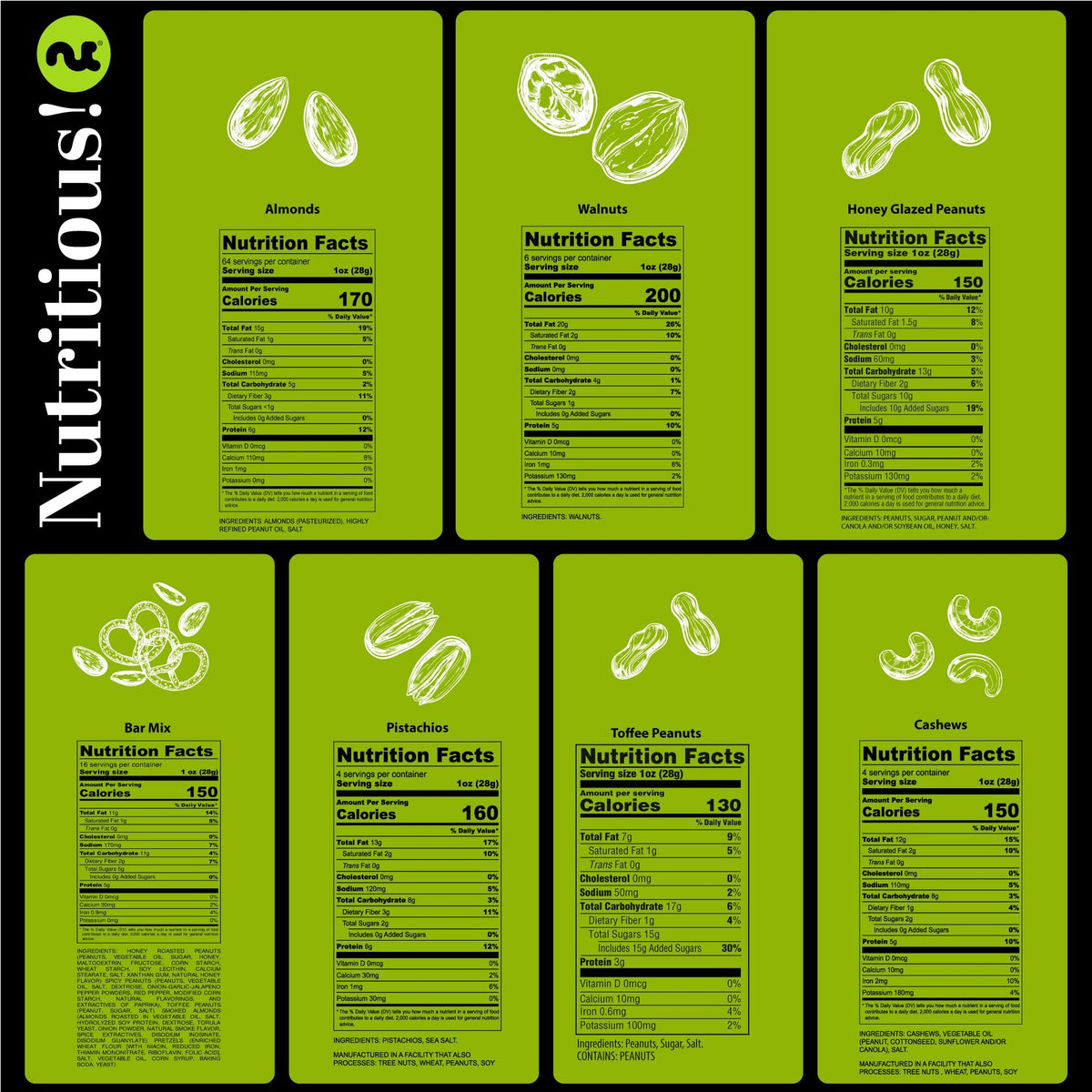 Nut Cravings Mother's Day Gift Basket – 7 Assorted Nuts, 1 lb, Green Ribbon