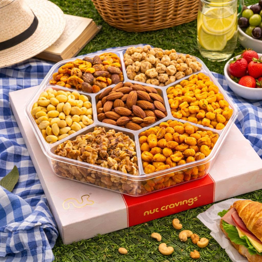Nut Cravings Mothers Day Treats Gift Basket - Mixed Nuts in Red Gold Classic Box (7 Assortments, 1 lb)