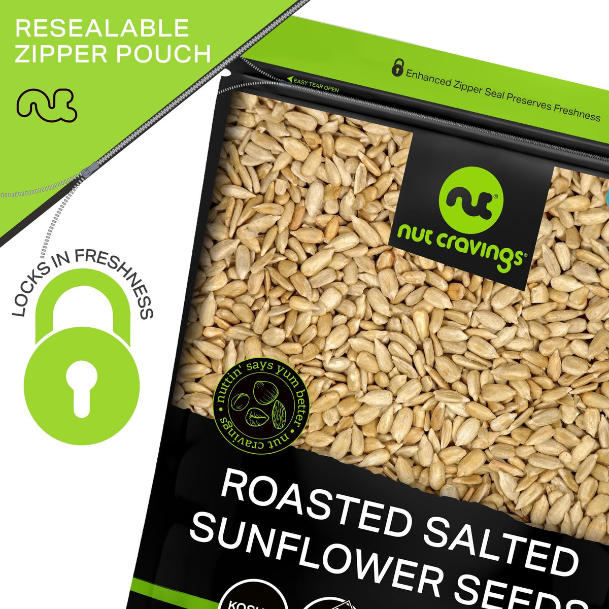 Nut Cravings Roasted Salted Sunflower Seeds — Shell-Free Kernels, 80oz Bulk in Resealable Bag