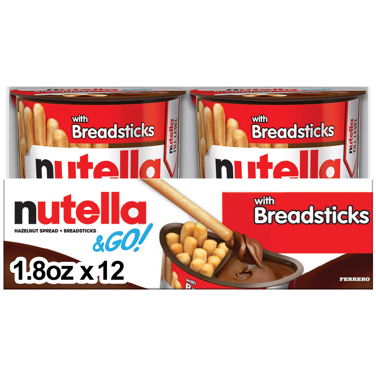 Nutella & GO! Chocolate Hazelnut Spread with Cocoa + Breadsticks - 12 Snack Cups, 1.8 oz Each