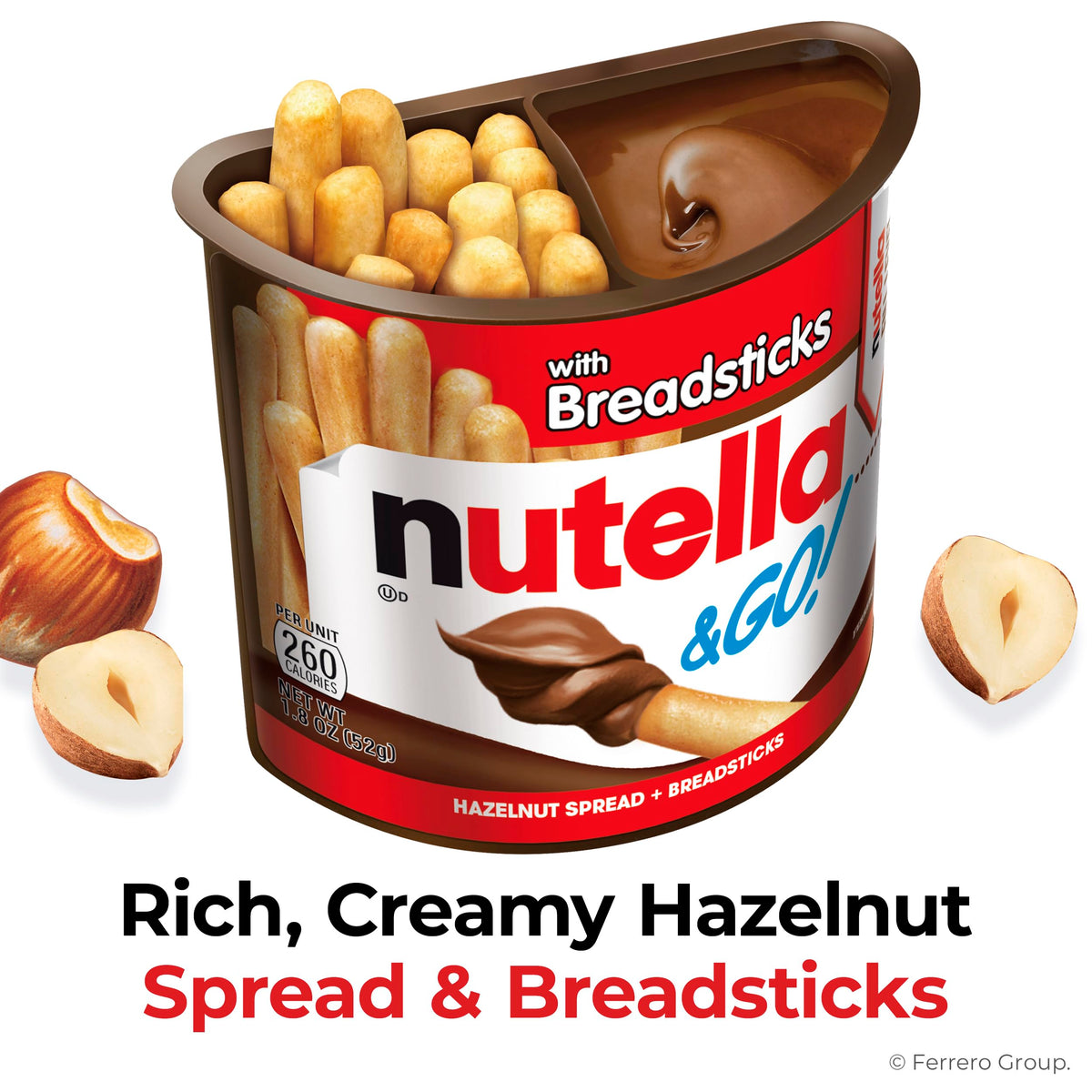 Nutella & GO! Chocolate Hazelnut Spread with Cocoa + Breadsticks - 12 Snack Cups, 1.8 oz Each