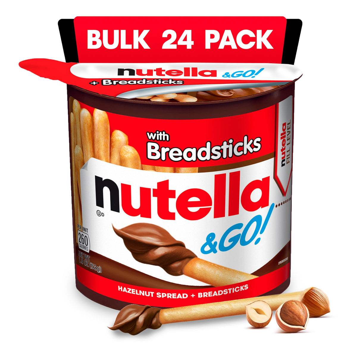 Nutella & GO! Chocolate Hazelnut Spread with Cocoa + Breadsticks – 24 Bulk Snack Packs