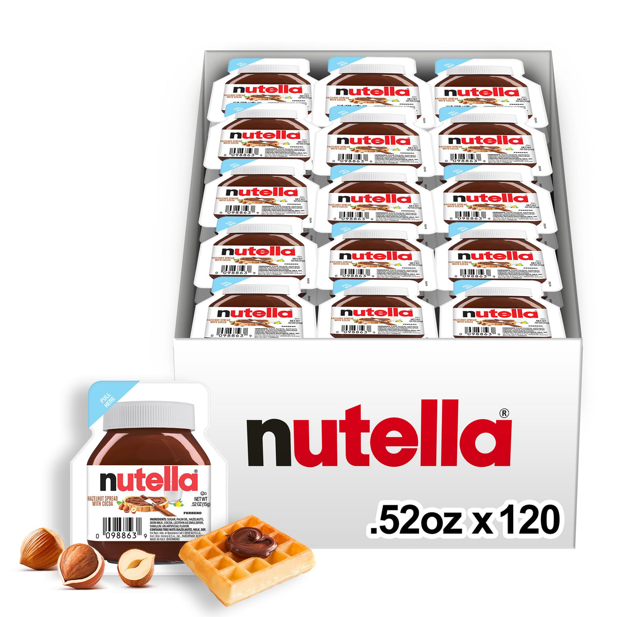 Nutella Hazelnut Spread with Cocoa – Creamy 0.52 oz Cups, 120-Pack Bulk