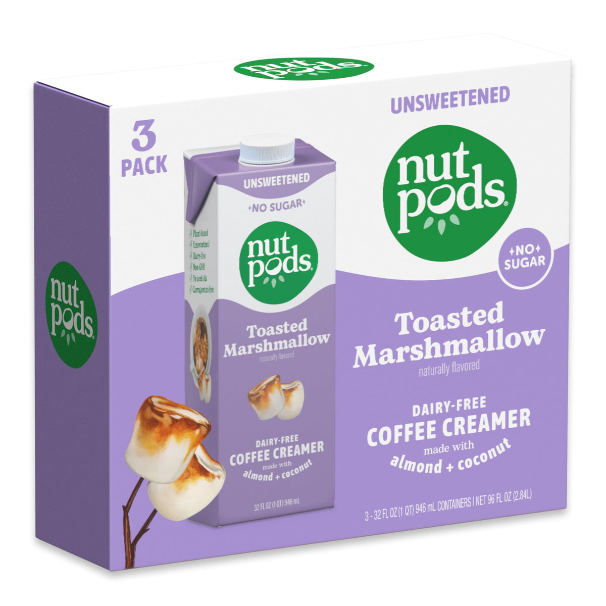 nutpods Unsweetened Toasted Marshmallow Dairy-Free Coffee Creamer – 32oz 3-Pack