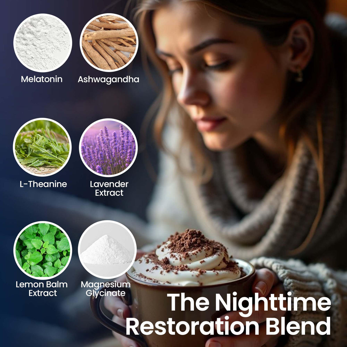 60 Servings Mushroom Hot Cocoa for Sleep, Calm & Immunity | 14 Mushroom Extracts, Magnesium Glycinate, 5mg Melatonin | Non-GMO, Keto-Friendly | NutraTaste