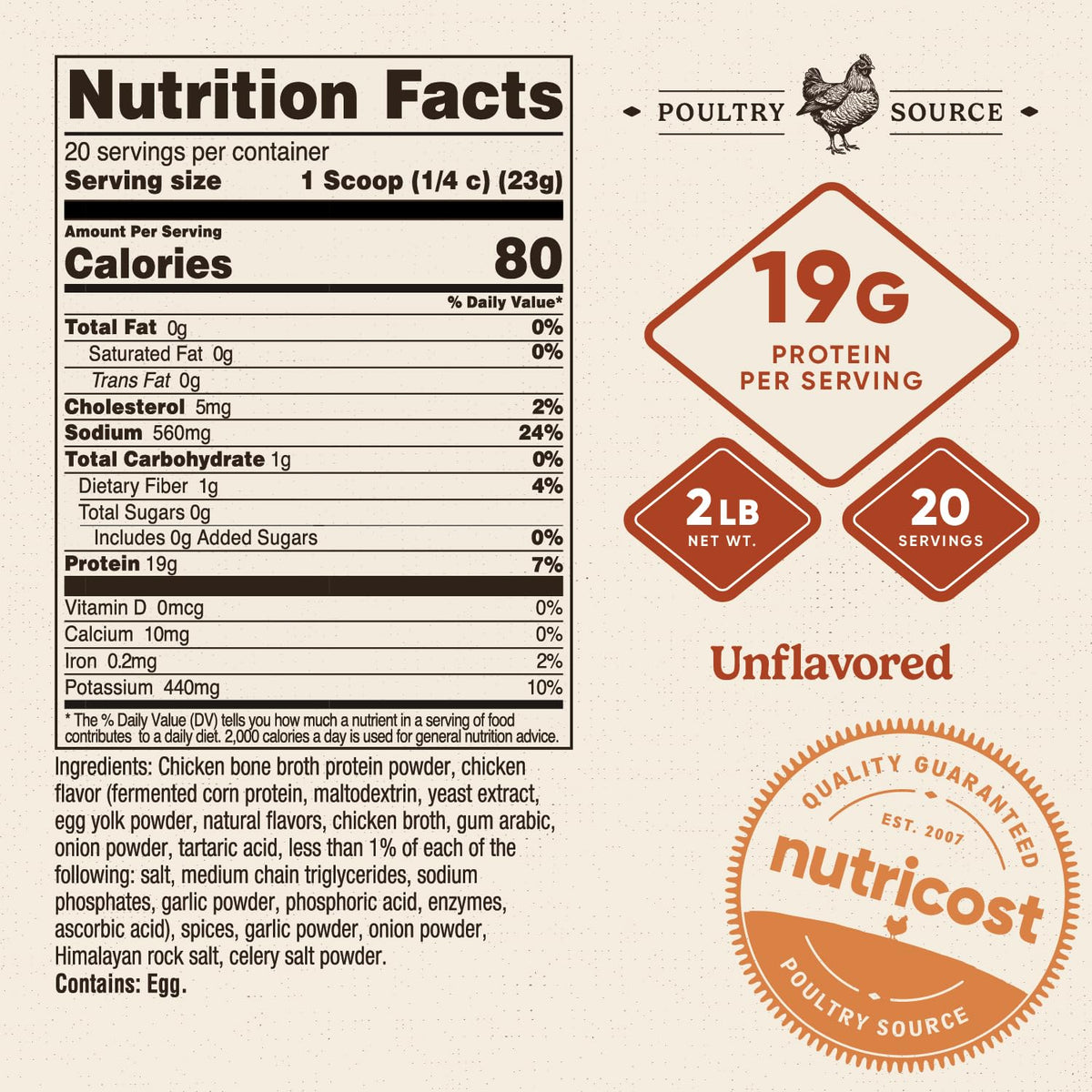 Nutricost Chicken Bone Broth Protein Powder — Chicken Soup Flavor, 20 Servings