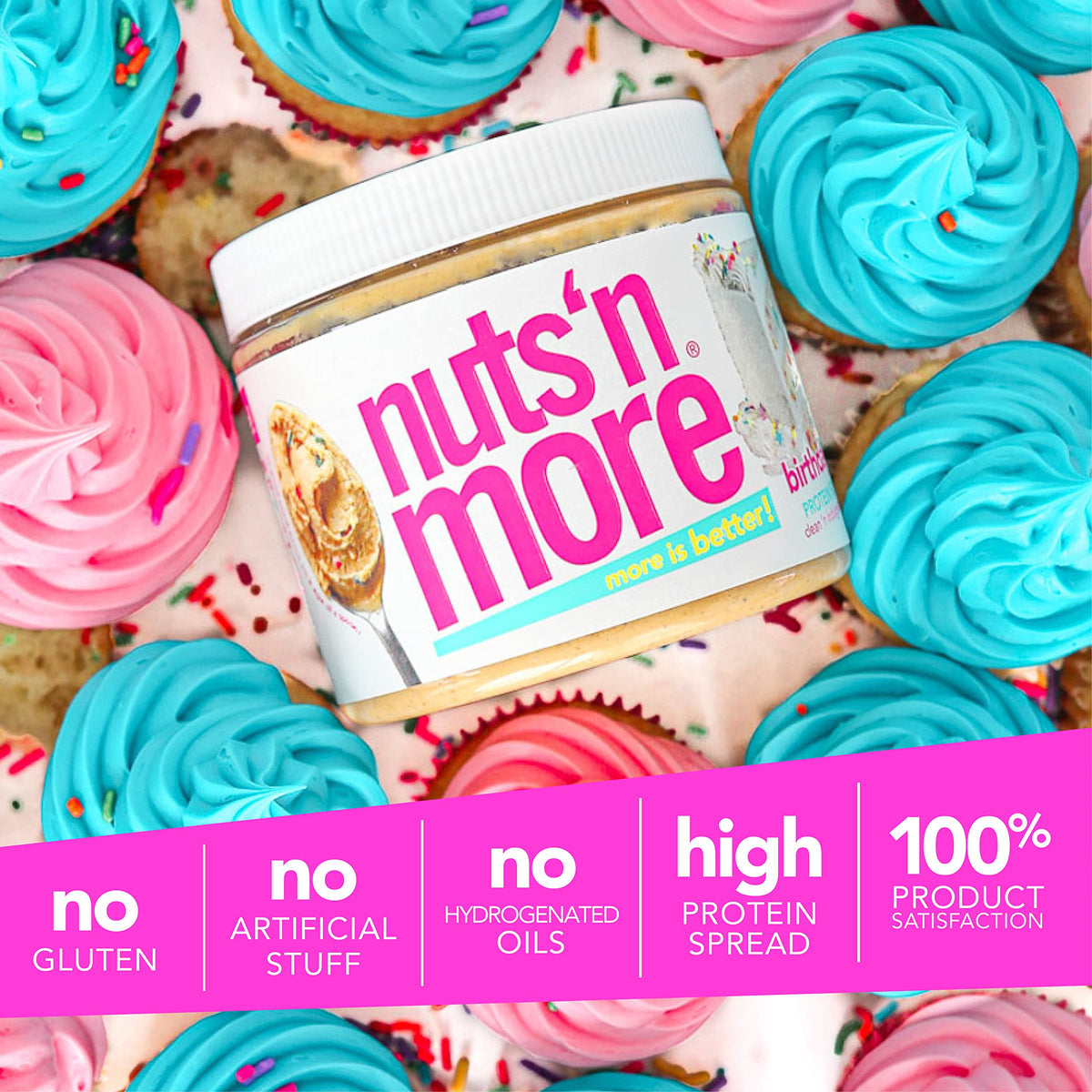 Nuts 'N More Birthday Cake Peanut Butter Spread – High Protein, Low Carb, Gluten Free, 15oz Jar
