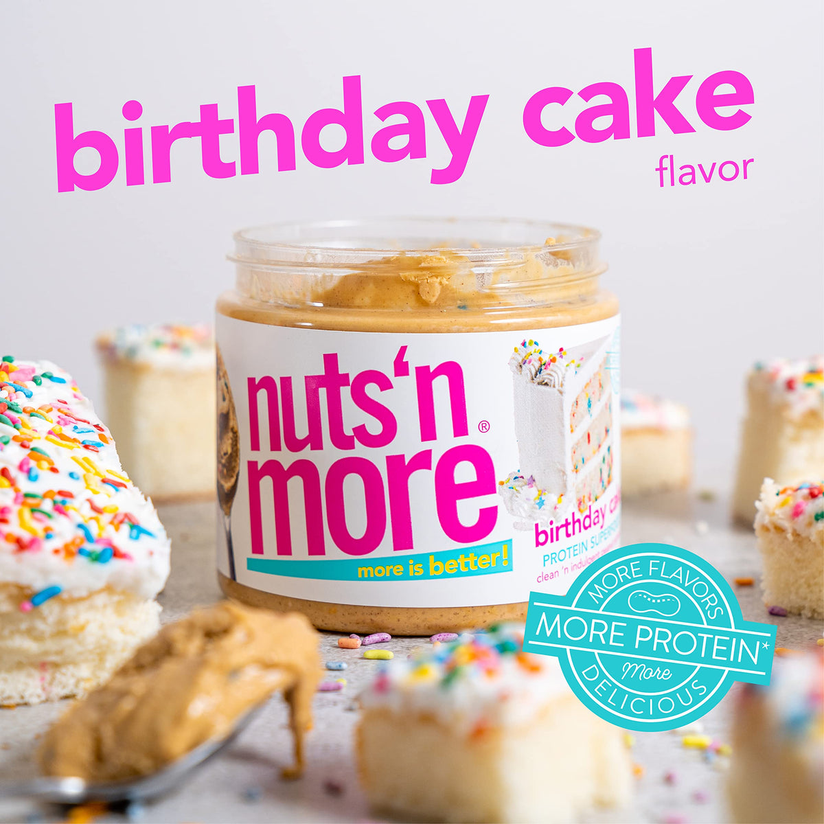 Nuts 'N More Birthday Cake Peanut Butter Spread – High Protein, Low Carb, Gluten Free, 15oz Jar