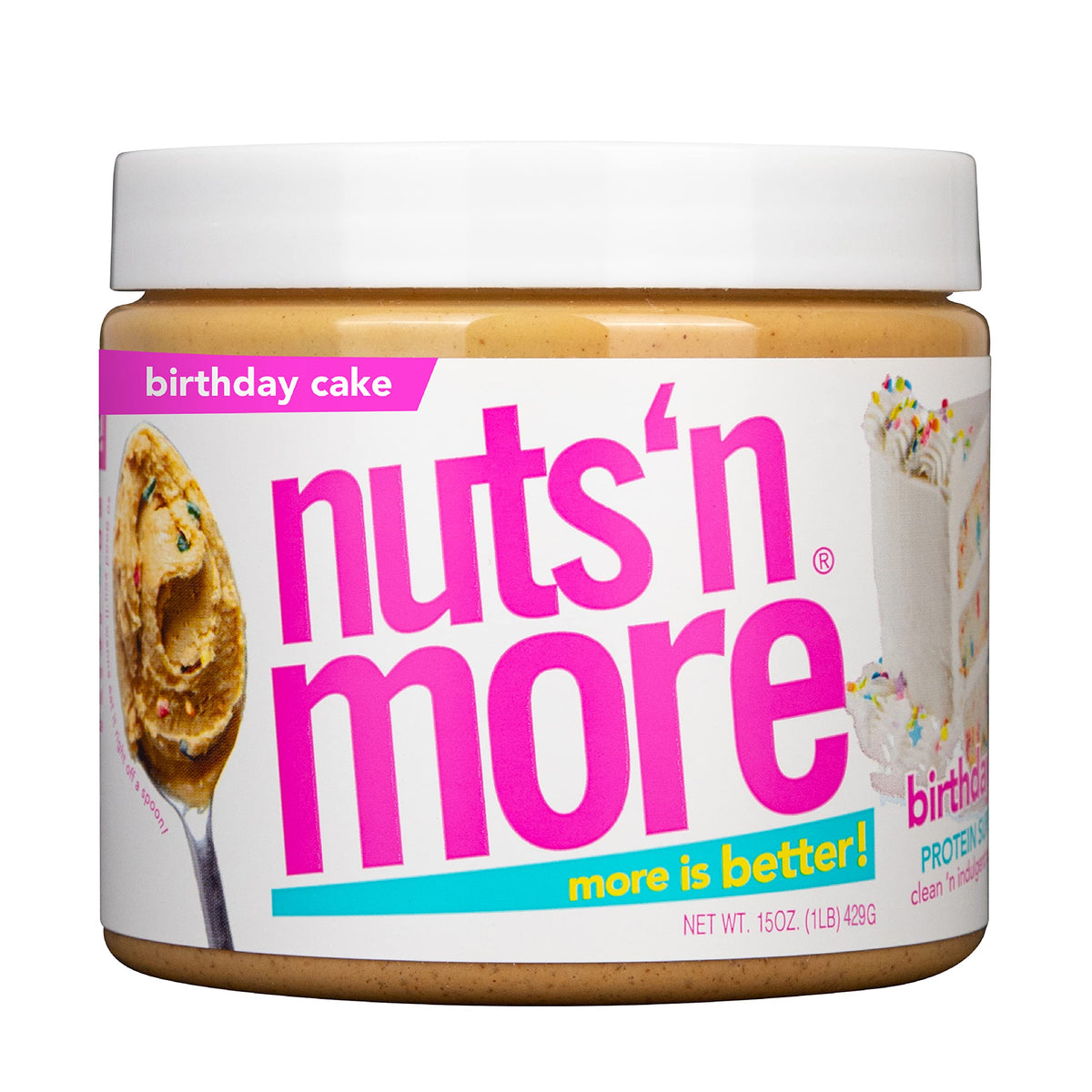 Nuts 'N More Birthday Cake Peanut Butter Spread – High Protein, Low Carb, Gluten Free, 15oz Jar