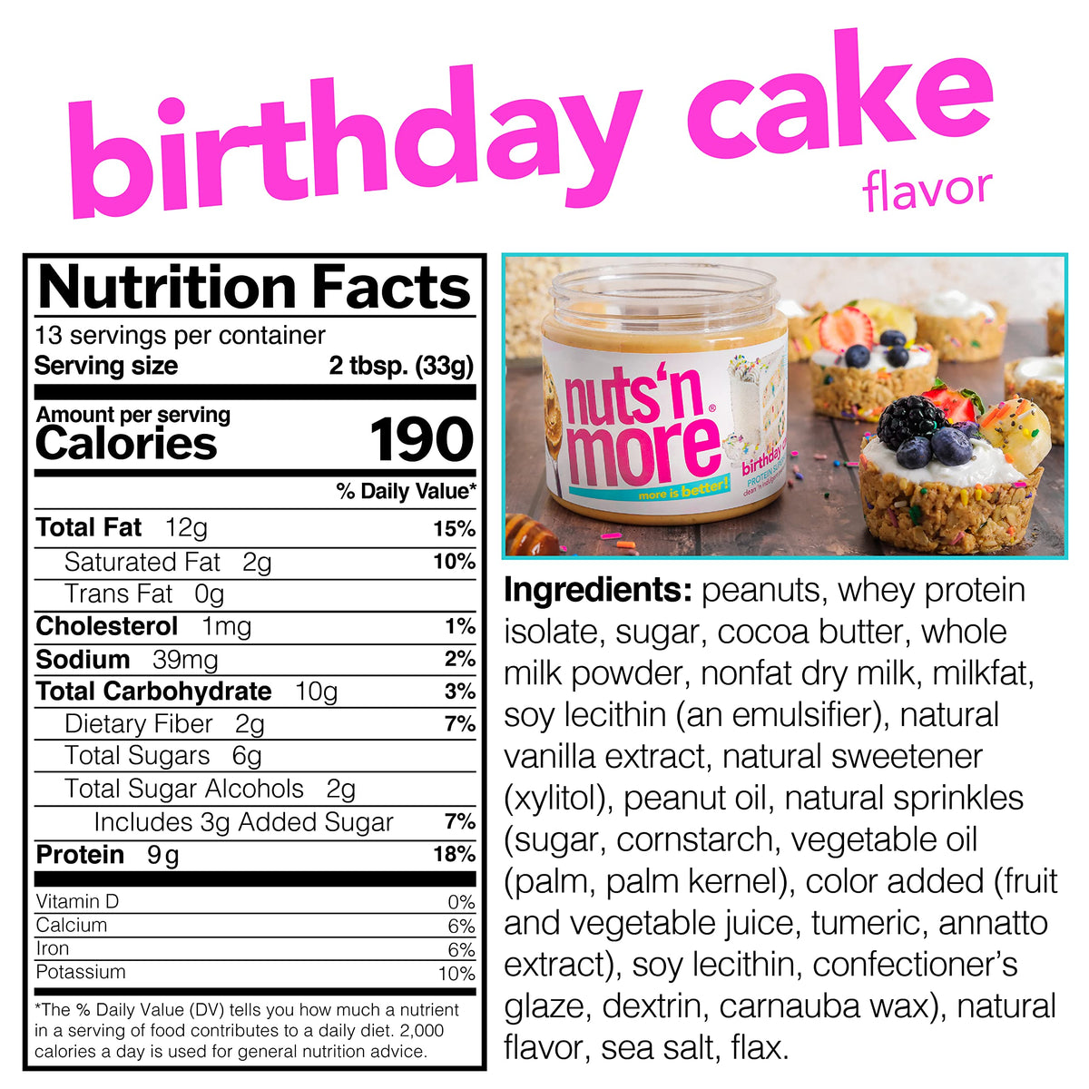 Nuts 'N More Birthday Cake Peanut Butter Spread – High Protein, Low Carb, Gluten Free, 15oz Jar