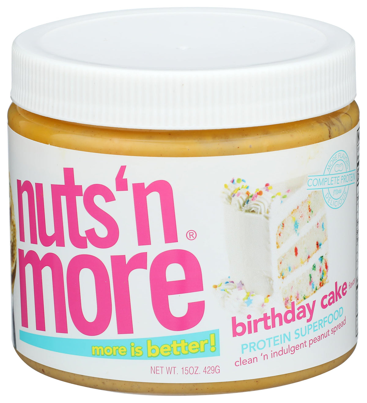 Nuts 'N More Birthday Cake Peanut Butter Spread – High Protein, Low Carb, Gluten Free, 15oz Jar
