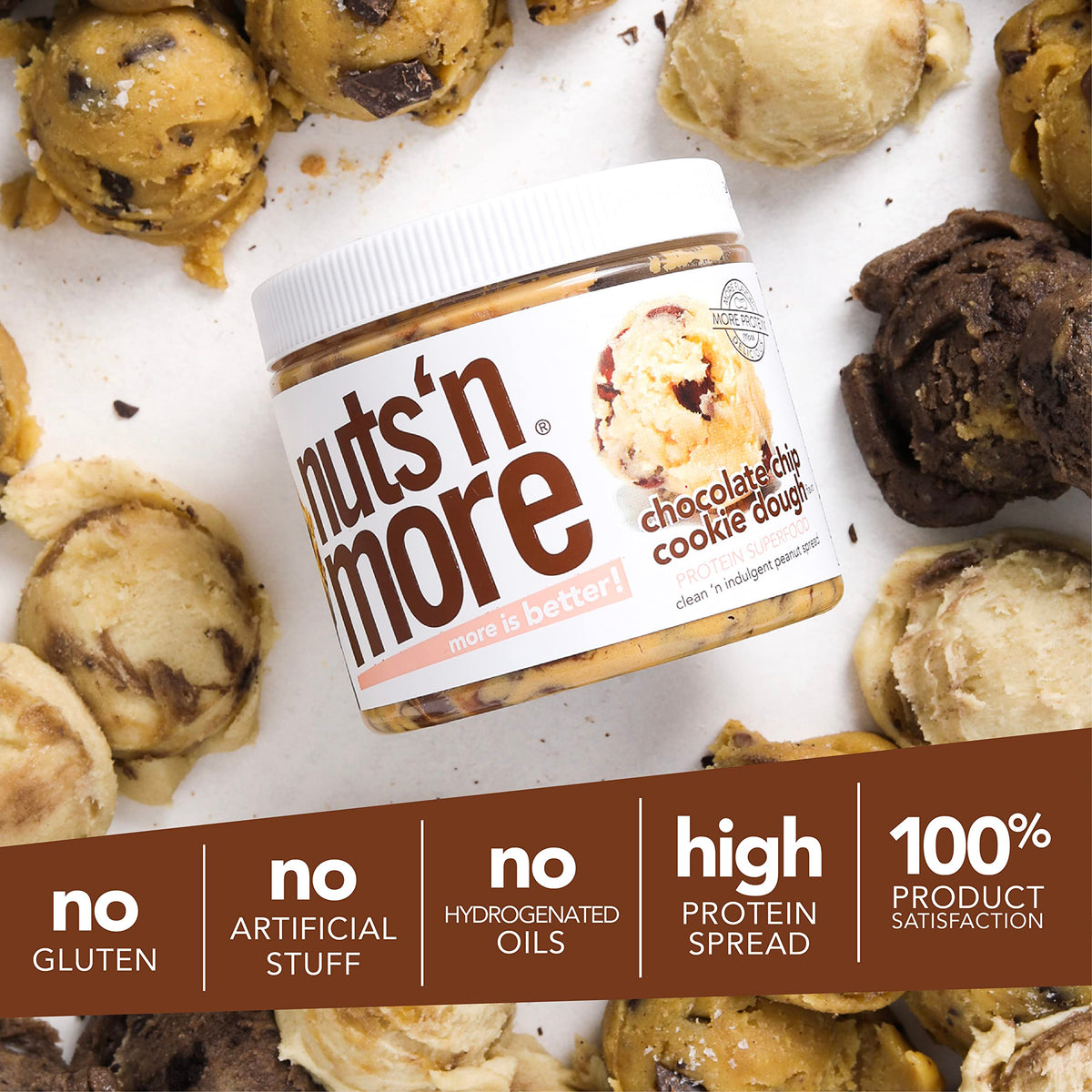Nuts N More Chocolate Chip Cookie Dough Peanut Butter Spread – 9g Protein, Low Sugar, Gluten Free (15oz)