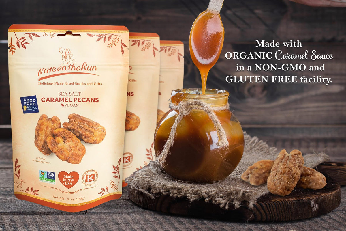 Nuts on the Run Sea Salt Caramel Pecan Pralines – 3×4oz Pouches | Vegan, Gluten-Free, Kosher, Non-GMO