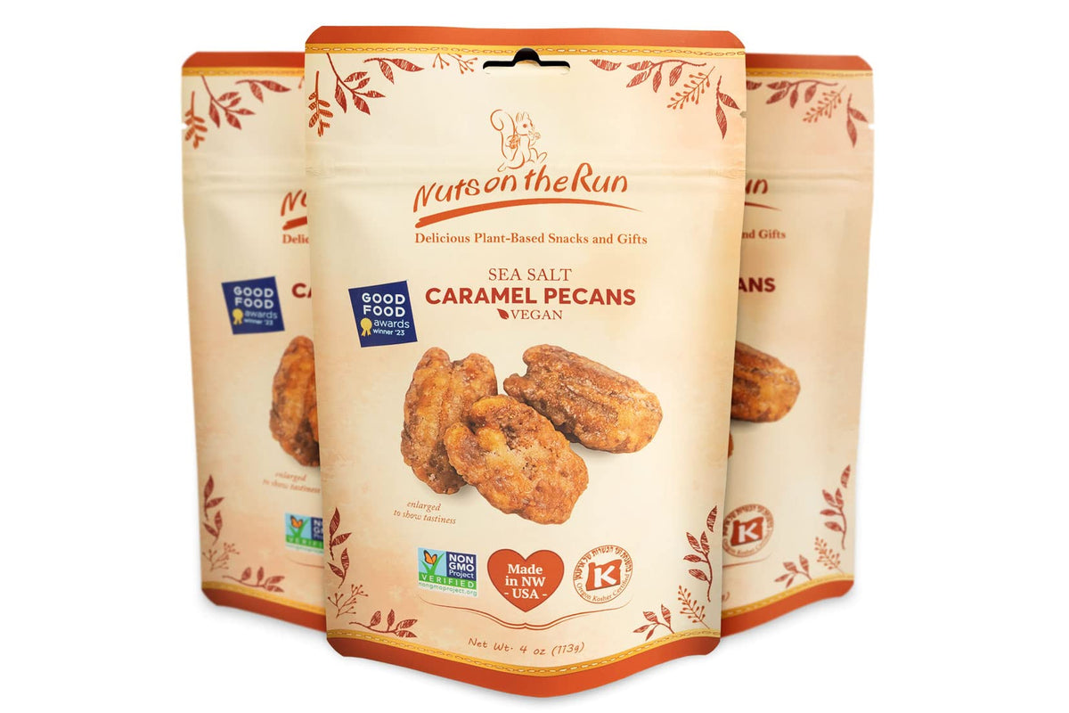 Nuts on the Run Sea Salt Caramel Pecan Pralines – 3×4oz Pouches | Vegan, Gluten-Free, Kosher, Non-GMO
