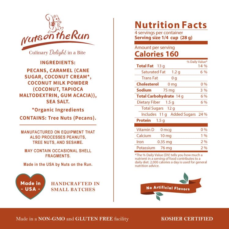 Nuts on the Run Sea Salt Caramel Pecan Pralines – 3×4oz Pouches | Vegan, Gluten-Free, Kosher, Non-GMO