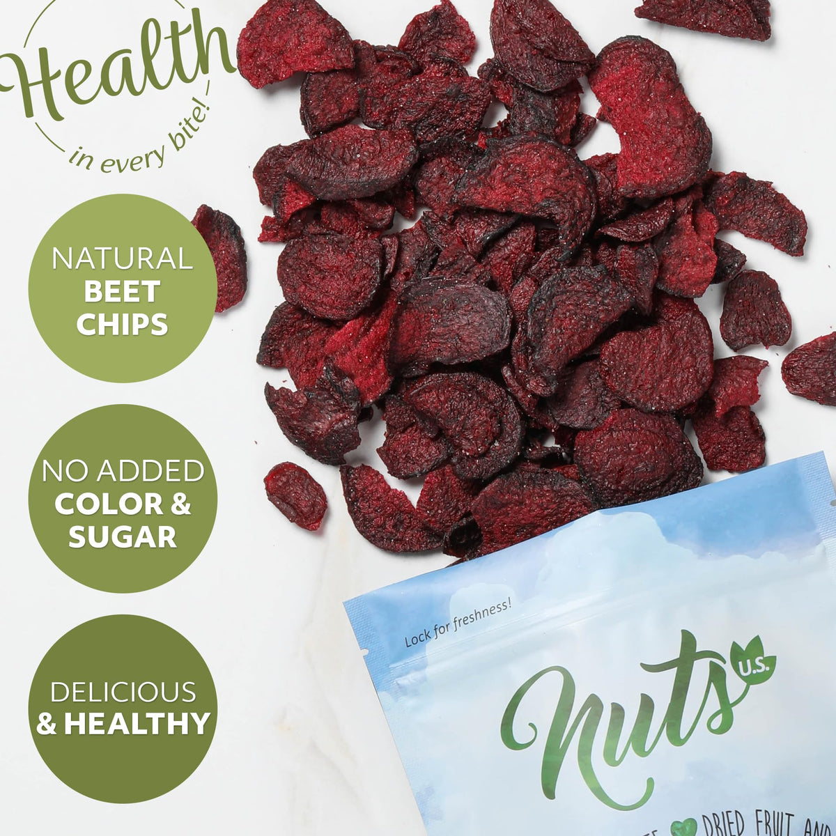 NUTS U.S. Beet Chips – Sea-Salted, No Color Added, No Sugar Added, All Natural Bulk Chips (2.2 LBS)