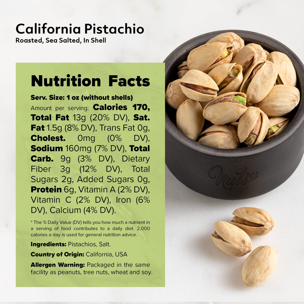 NUTS U.S. California Pistachios – Roasted & Salted, No Wax, NON-GMO, Resealable 3 LBS