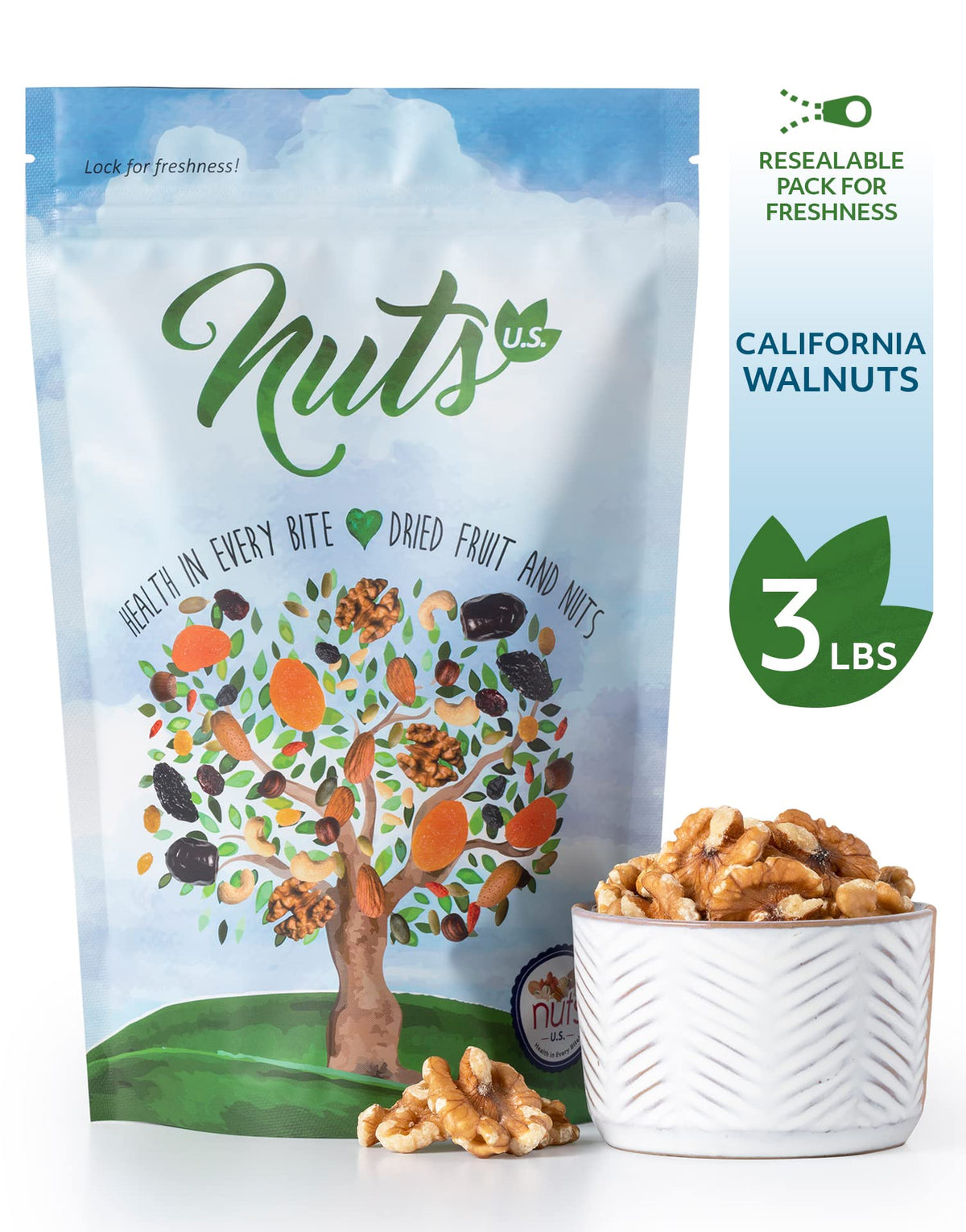 NUTS U.S. California Raw Walnuts (No Shell) – Chandler Variety, Mild Buttery Crunch | Non-GMO, Vegan & Gluten-Free