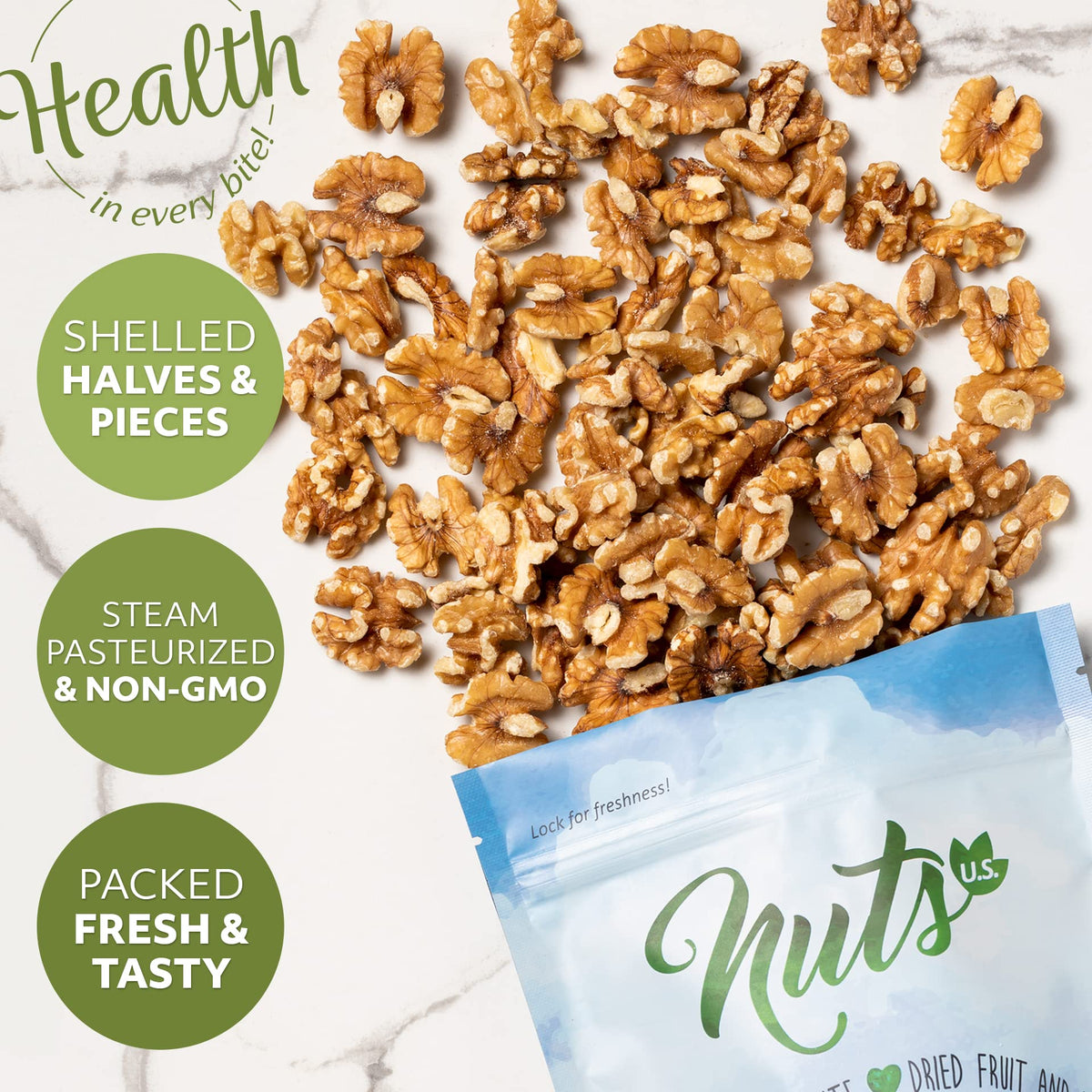 NUTS U.S. California Raw Walnuts (No Shell) – Chandler Variety, Mild Buttery Crunch | Non-GMO, Vegan & Gluten-Free