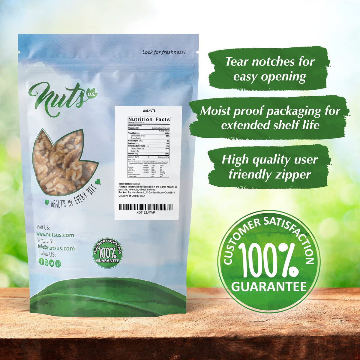 NUTS U.S. California Raw Walnuts (No Shell) – Chandler Variety, Mild Buttery Crunch | Non-GMO, Vegan & Gluten-Free