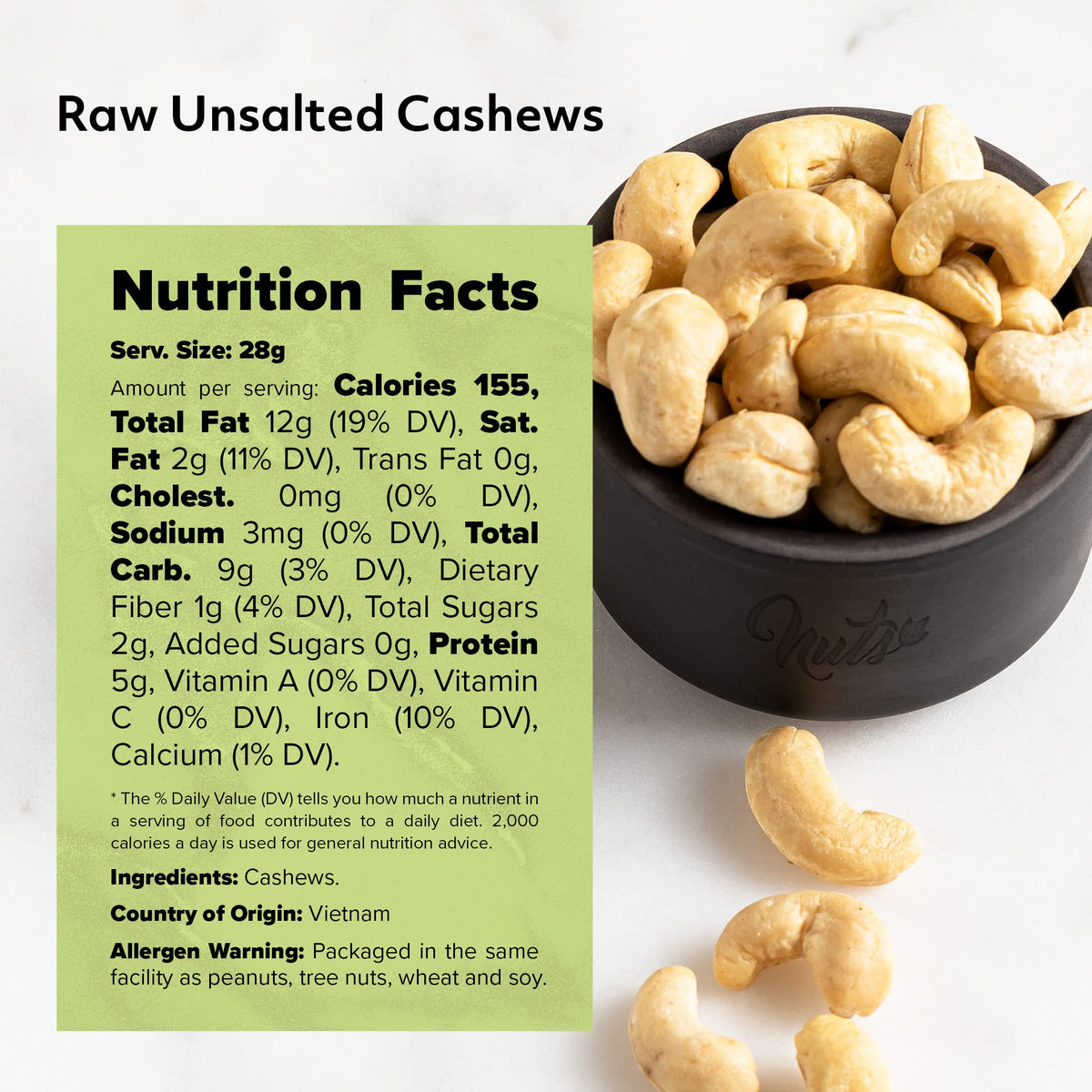 NUTS US Cashews – Raw, Unsalted Whole Kernels, No Shell, 4 LBS