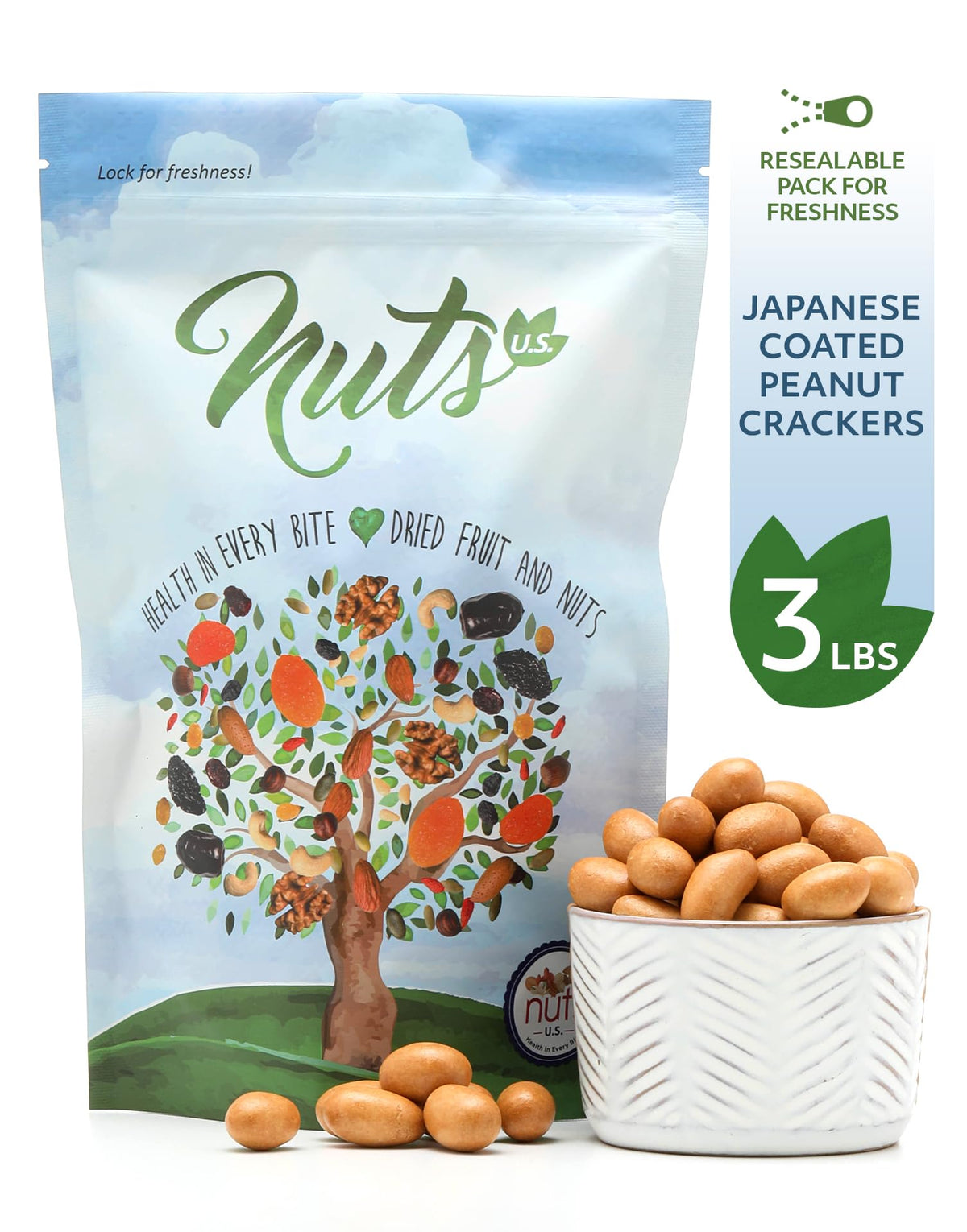 NUTS U.S. Japanese Style Coated Peanuts Crackers – Original Flavor | No Trans Fat & Non-GMO | 3 LBS