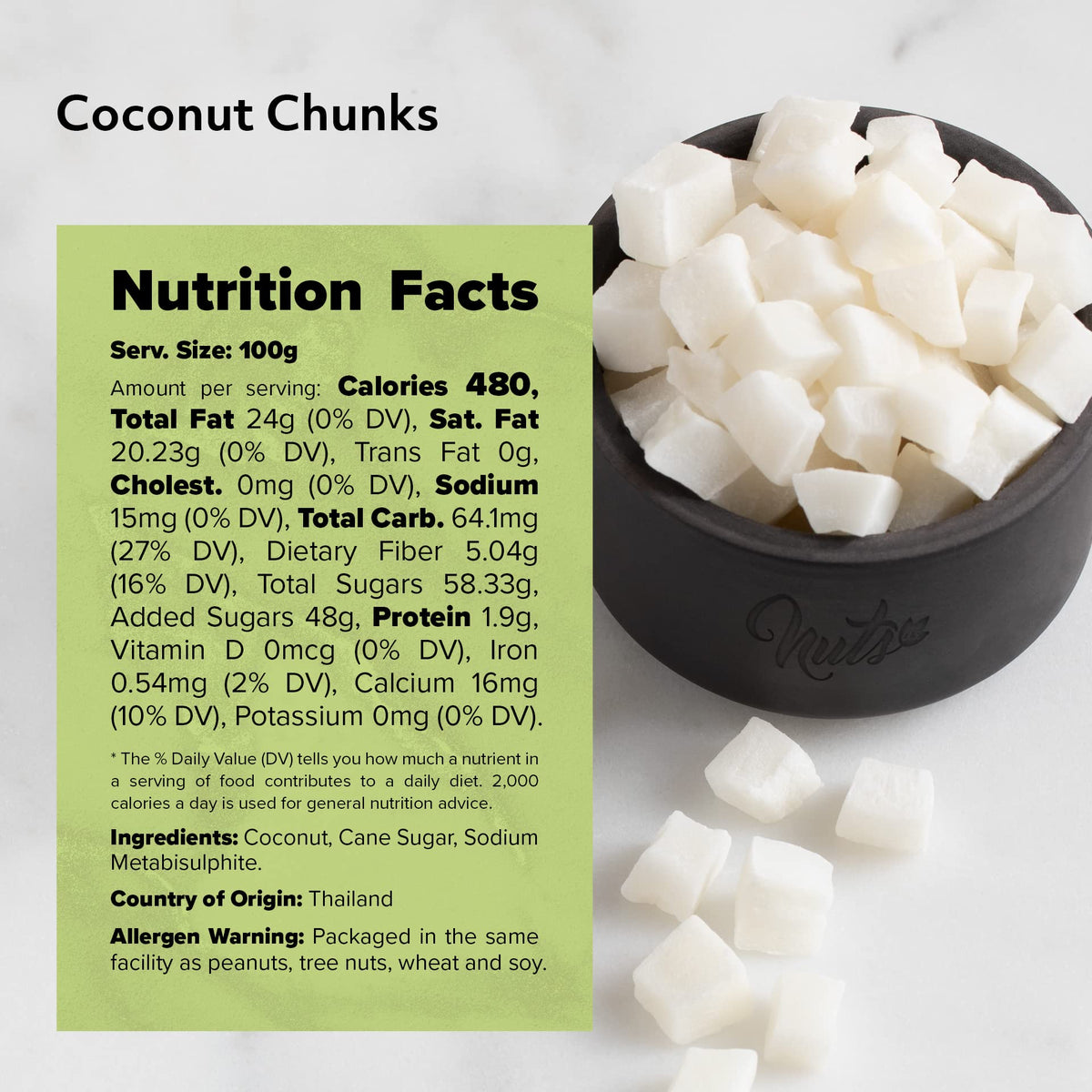 NUTS U.S. Coconut Chunks – Sweetened, No Artificial Colors, Resealable Bag 3 LBS