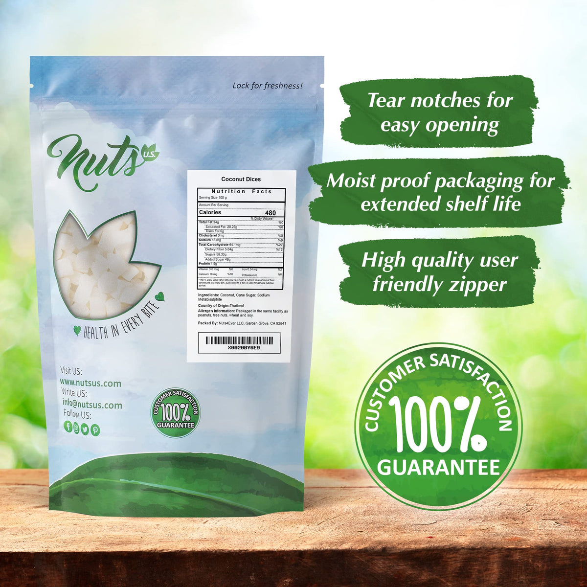 NUTS U.S. Coconut Chunks – Sweetened, No Artificial Colors, Resealable Bag 3 LBS