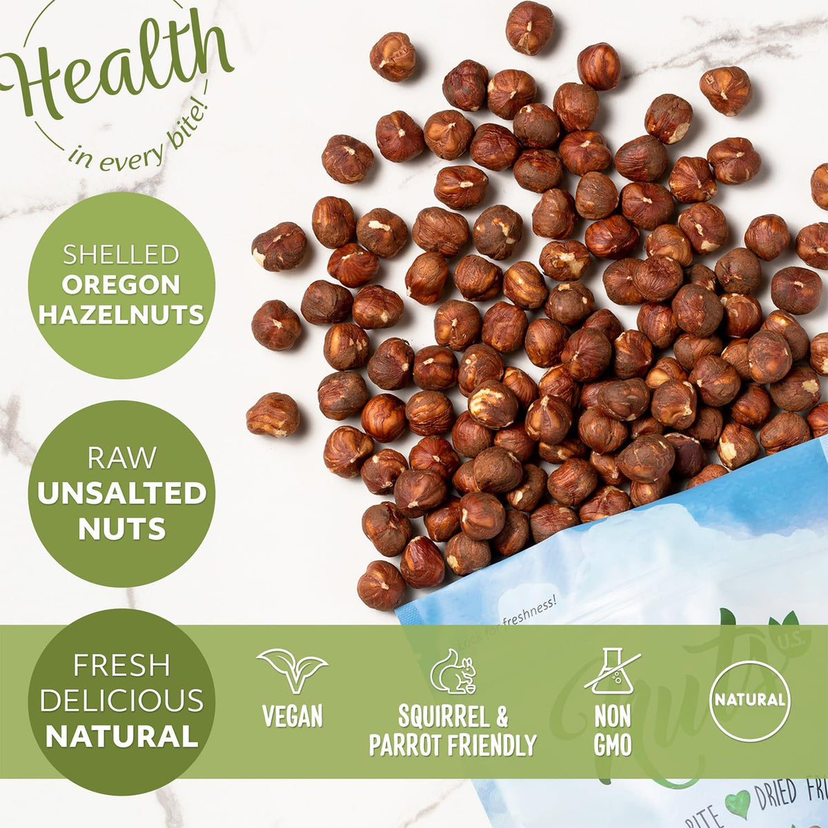 NUTS U.S. Oregon Hazelnuts (Filberts) – Raw & Unsalted, Steam Pasteurized, NON-GMO | 2 LBS Resealable Bag
