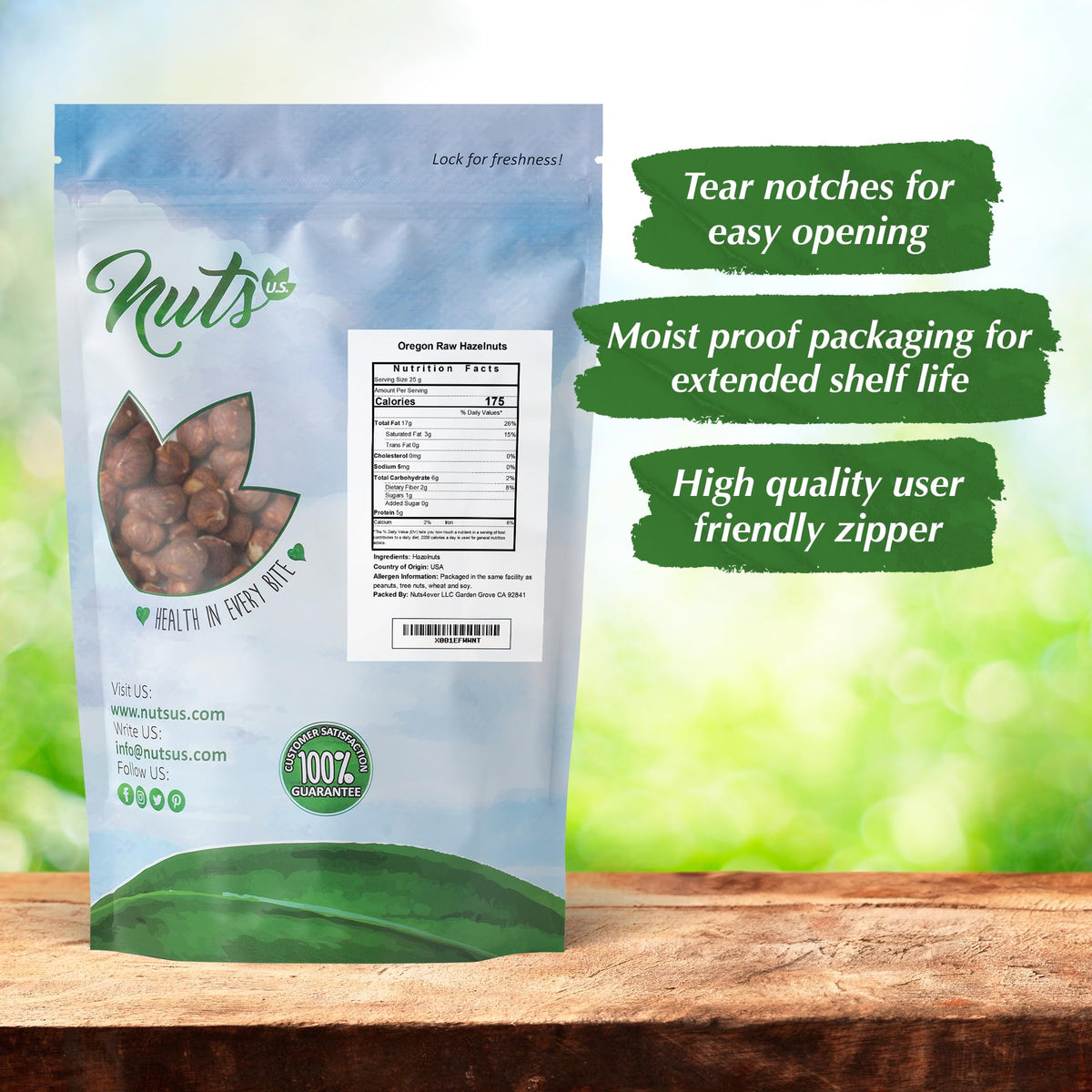 NUTS U.S. Oregon Hazelnuts (Filberts) – Raw & Unsalted, Steam Pasteurized, NON-GMO | 2 LBS Resealable Bag