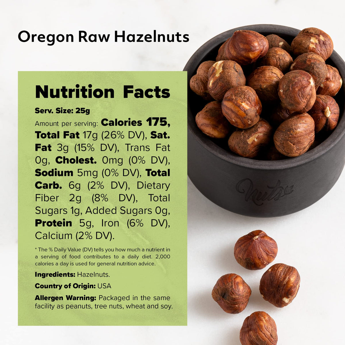 NUTS U.S. Oregon Hazelnuts (Filberts) – Raw & Unsalted, Steam Pasteurized, NON-GMO | 2 LBS Resealable Bag