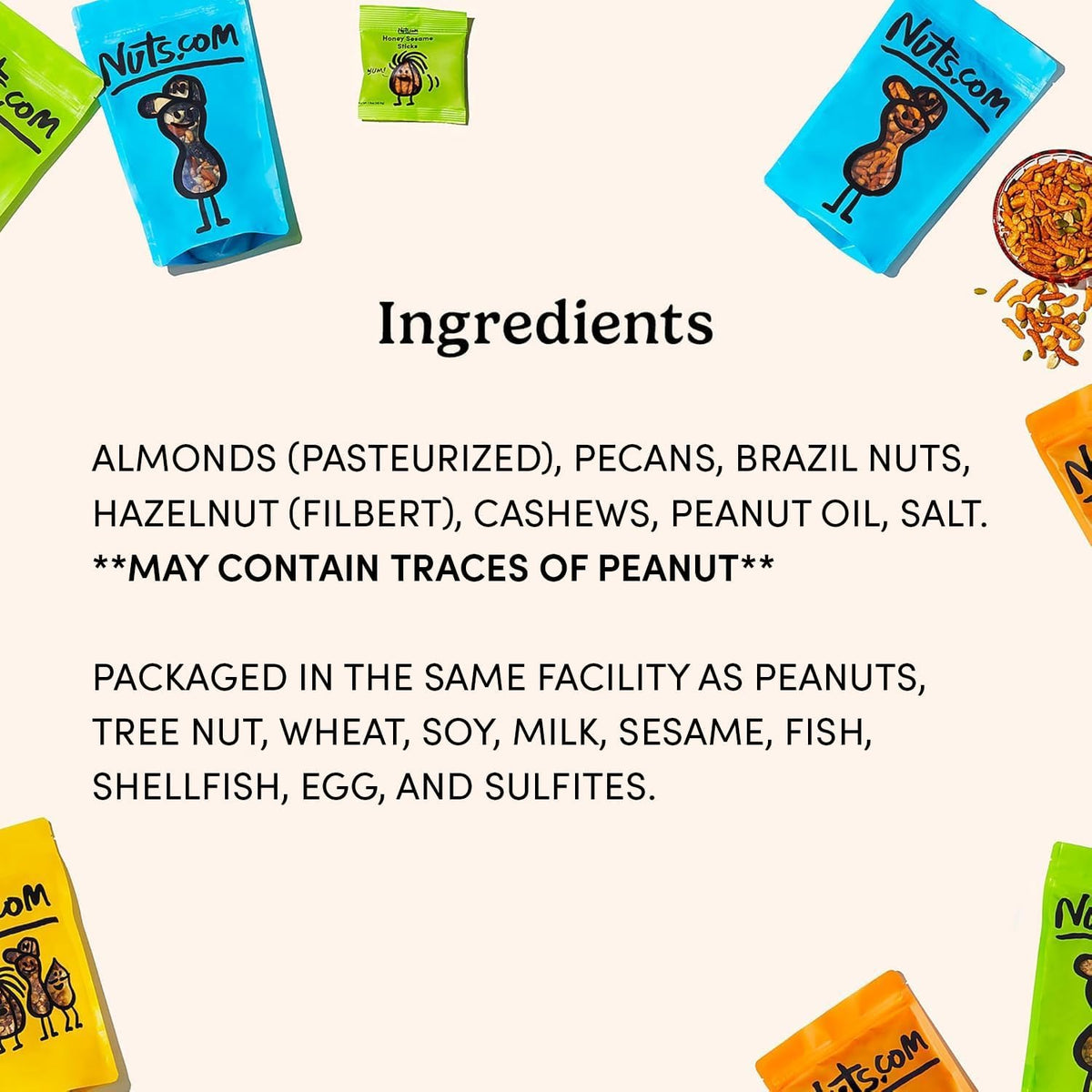 Nuts.com Roasted Mixed Nuts (50% Less Salt) – 24 Single-Serve Packs | Gluten-Free, Kosher, No Peanuts